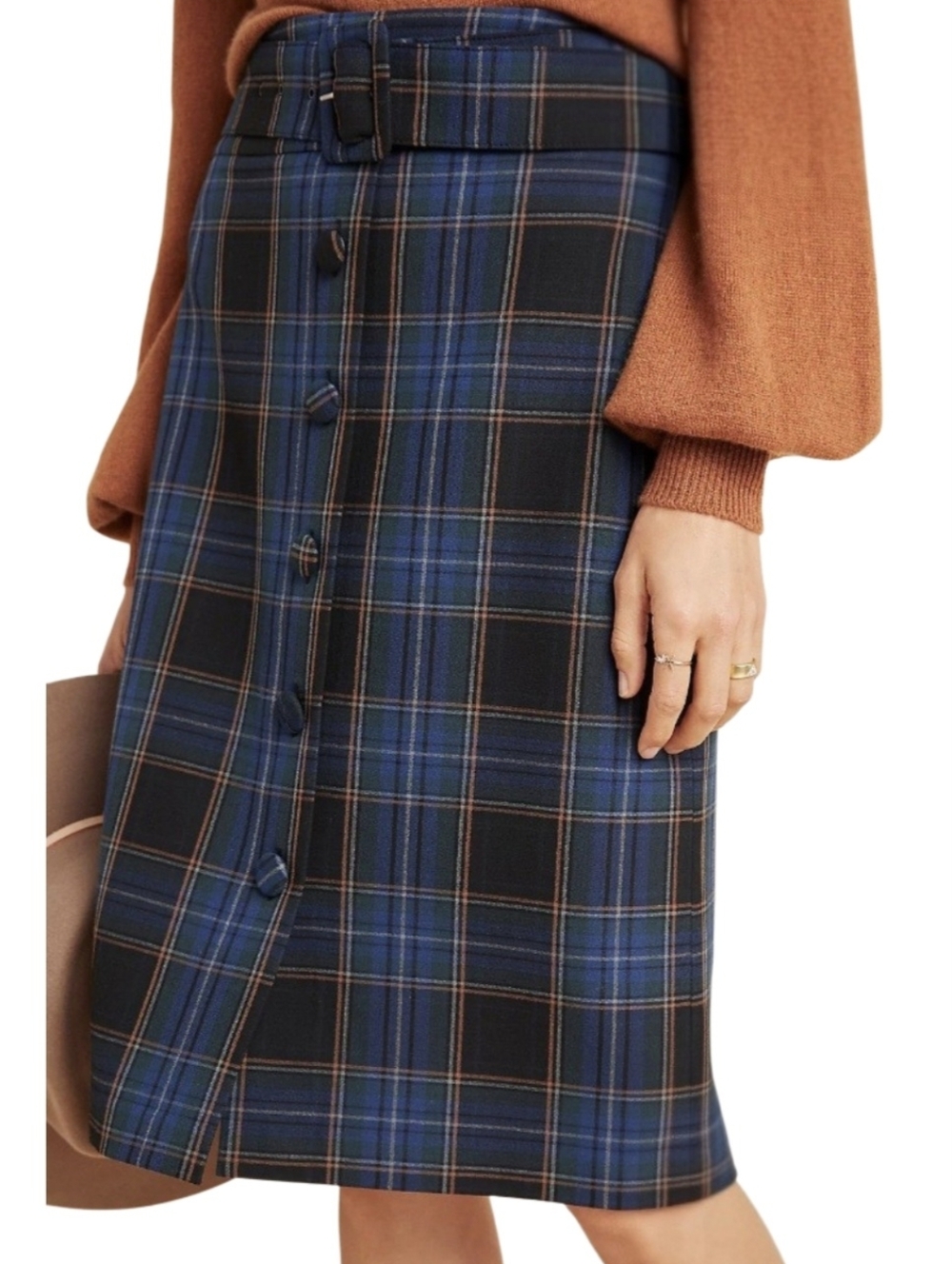 Anthropologie Maeve Bernadette Button-Front Preppy Plaid Academia Midi Skirt 6
